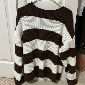 Brown and White striped Zesica sweater. Size Medium!